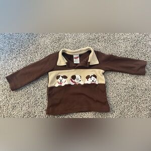Fisher-Price Vintage Y2K Brown & Cream Puppy Appliqué Long Sleeve Tee 6-9M